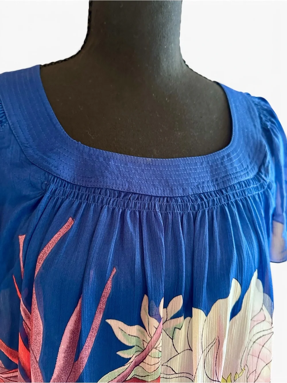 Max Studio Royal Blue Smocked Neckline Midi Dress
